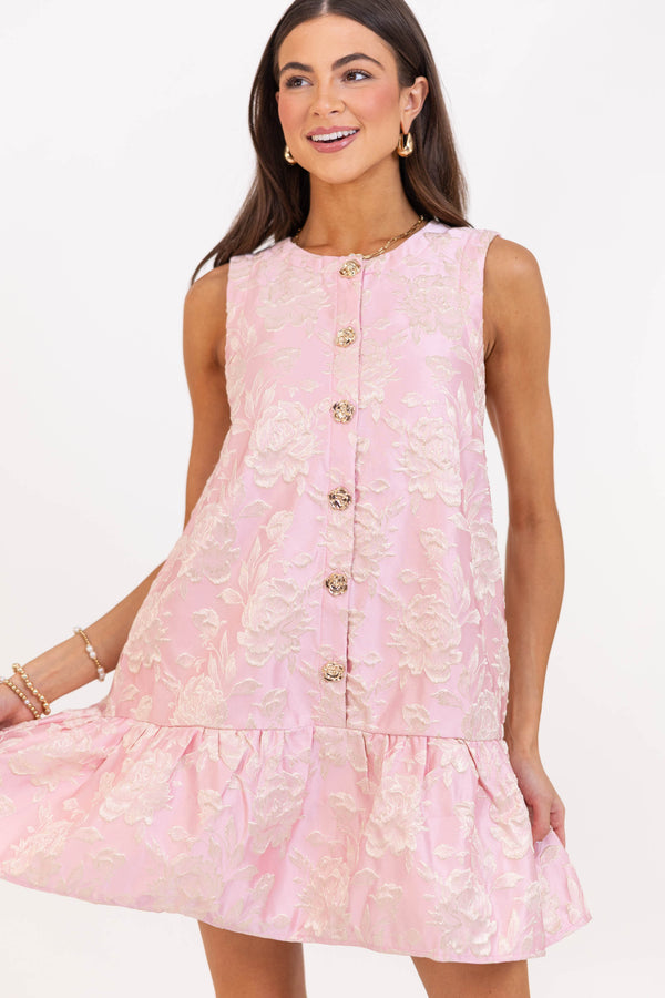 Timelessly Yours Pink Brocade Dress