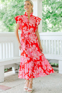 Effortless Icon Red Floral Midi Dress