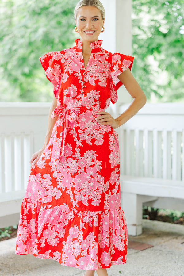 Effortless Icon Red Floral Midi Dress