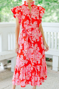 Effortless Icon Red Floral Midi Dress