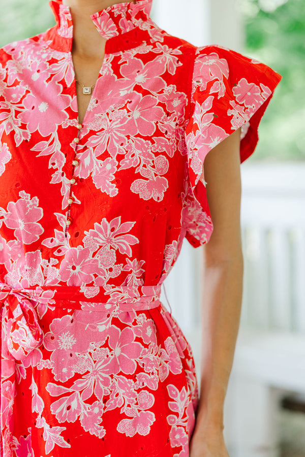 Effortless Icon Red Floral Midi Dress