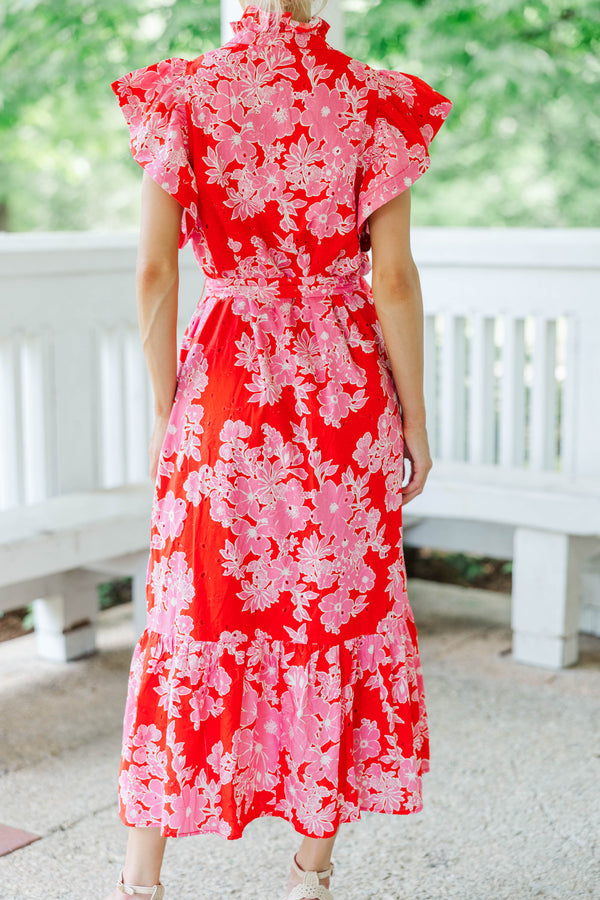 Effortless Icon Red Floral Midi Dress