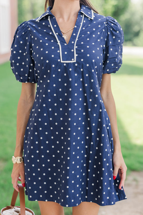 All The Sweet Details Navy Polka Dot Dress