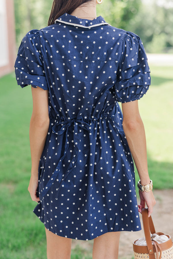 All The Sweet Details Navy Polka Dot Dress