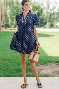 All The Sweet Details Navy Polka Dot Dress