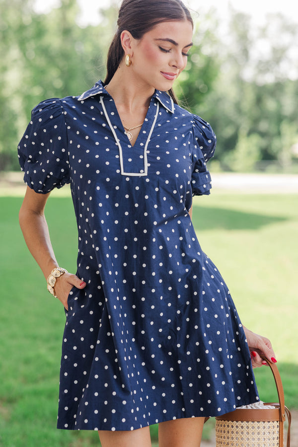 All The Sweet Details Navy Polka Dot Dress