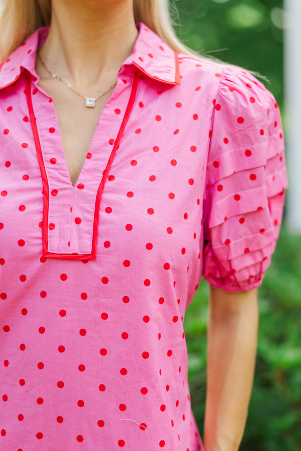 All The Sweet Details Pink Polka Dot Dress