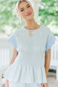 Purely Present Light Blue Striped Blouse