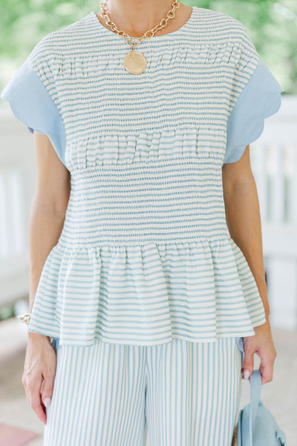 Purely Present Light Blue Striped Blouse