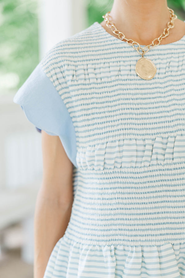 Purely Present Light Blue Striped Blouse