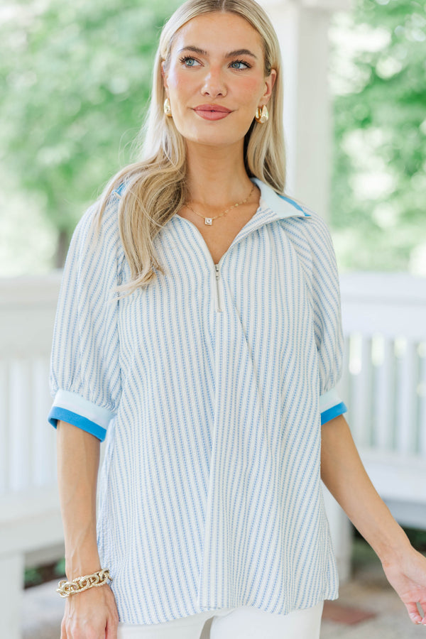 Simply Luminous Blue Striped Blouse