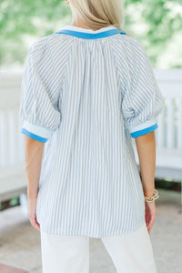 Simply Luminous Blue Striped Blouse
