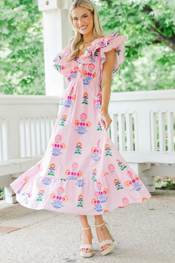 Just In Case Pink Floral Midi Dress