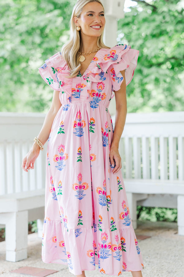 Just In Case Pink Floral Midi Dress