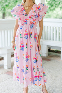 Just In Case Pink Floral Midi Dress