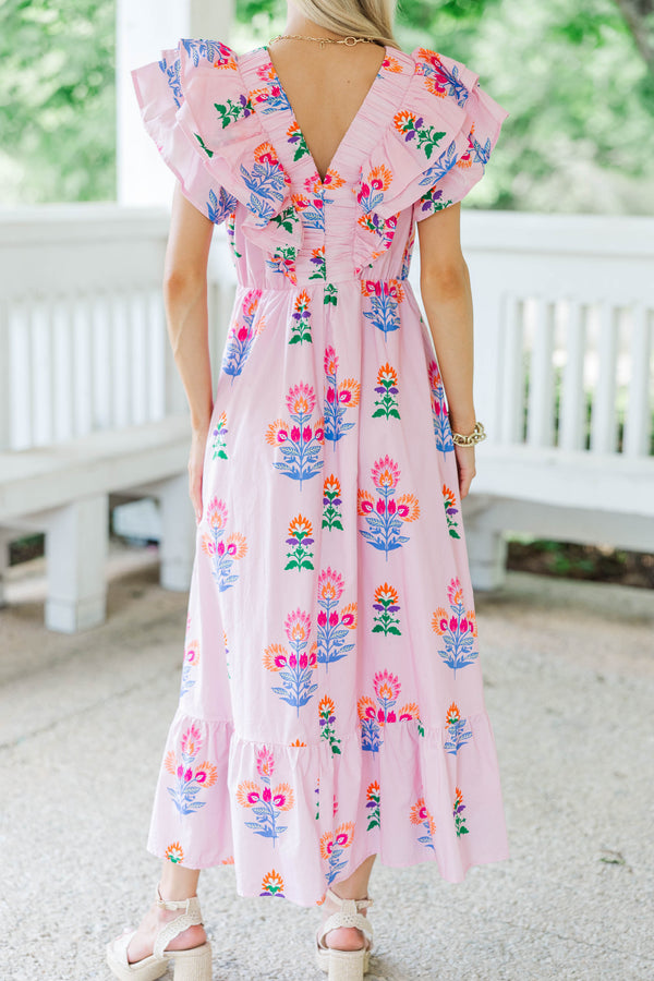Just In Case Pink Floral Midi Dress