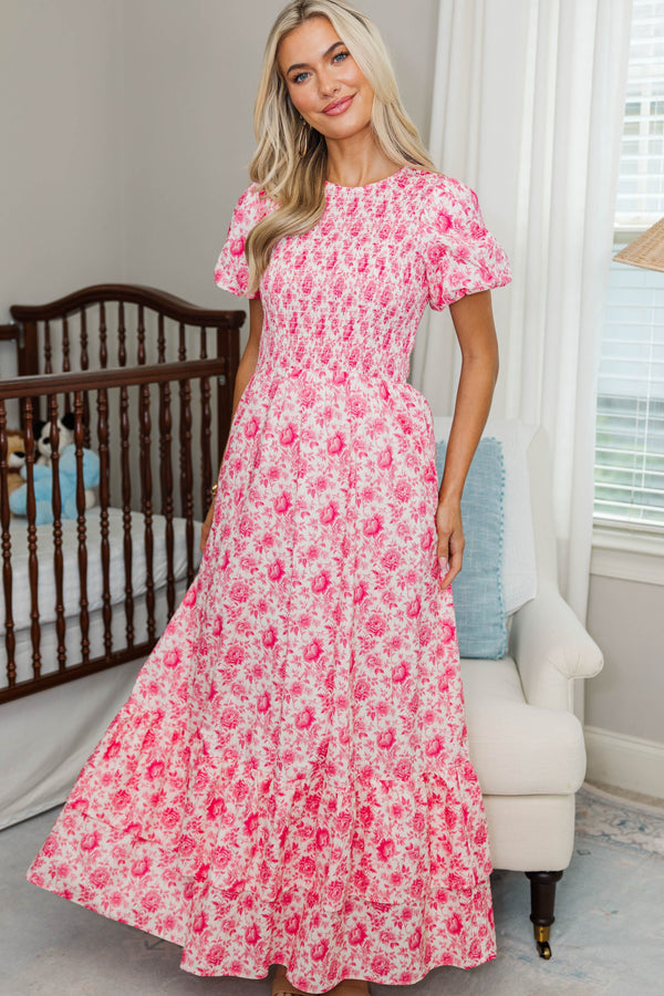 NURSING COLLECTION: Make The Right Choice Pink Toile Maxi Dress