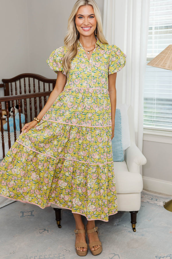 NURSING COLLECTION: Perfect For You Chartreuse Embroidered Midi Dress