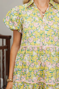 NURSING COLLECTION: Perfect For You Chartreuse Embroidered Midi Dress