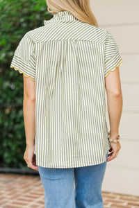 Porch Sipping Olive Embroidered Blouse