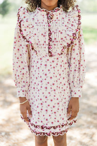 Girls: Be My Muse Cream Ditsy Floral Corduroy Dress