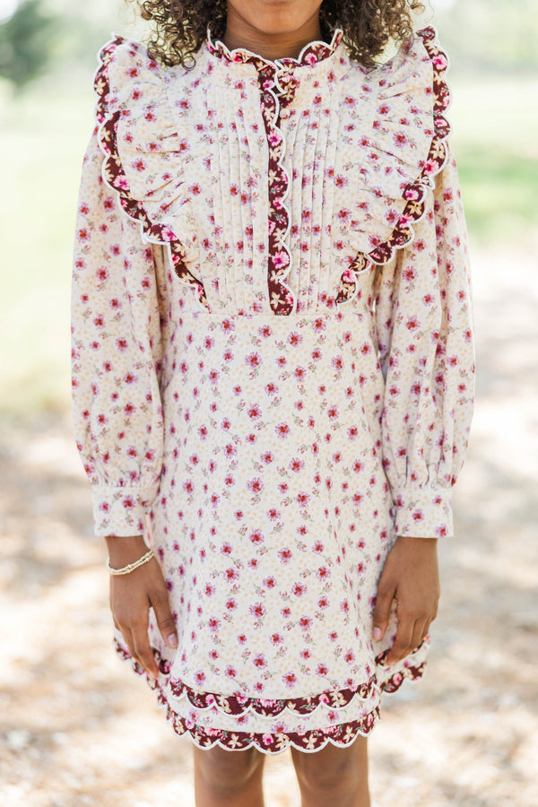 Girls: Be My Muse Cream Ditsy Floral Corduroy Dress