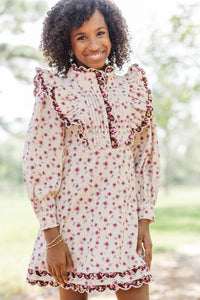 Girls: Be My Muse Cream Ditsy Floral Corduroy Dress