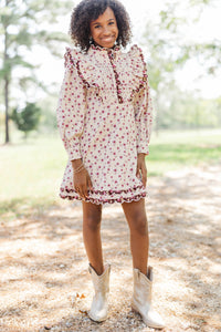 Girls: Be My Muse Cream Ditsy Floral Corduroy Dress
