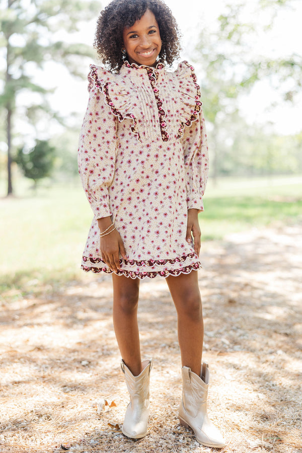 Girls: Be My Muse Cream Ditsy Floral Corduroy Dress