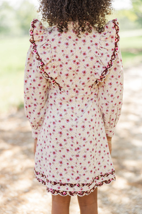 Girls: Be My Muse Cream Ditsy Floral Corduroy Dress