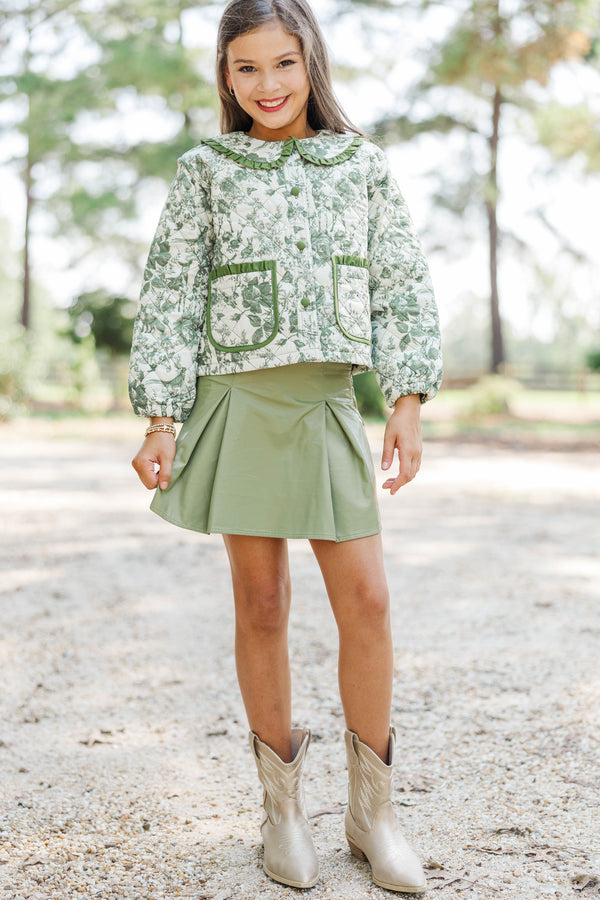 Girls: Complete The Look Quilted Olive Toile Jacket