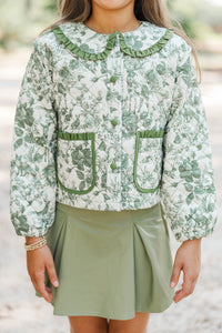 Girls: Complete The Look Quilted Olive Toile Jacket