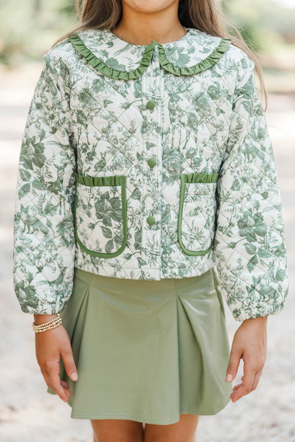Girls: Complete The Look Quilted Olive Toile Jacket
