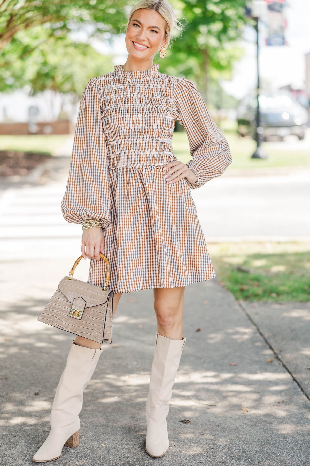 Cherish Every Moment Brown Gingham Dress – Shop the Mint