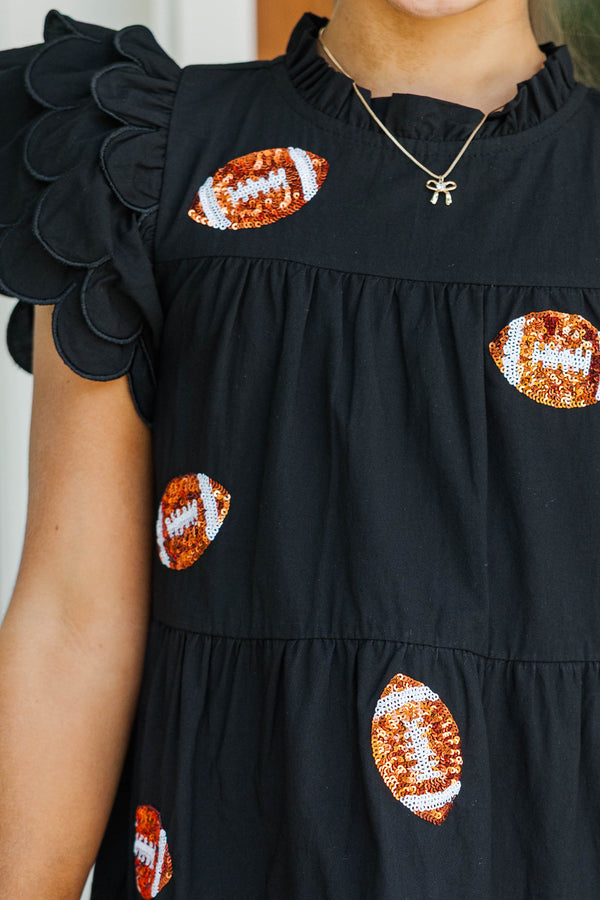Girls: The Holland Black Football Sequin Scalloped Dress
