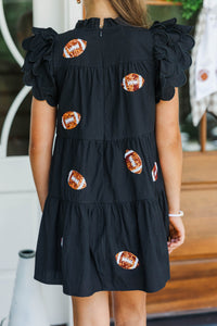 Girls: The Holland Black Football Sequin Scalloped Dress
