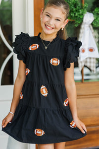 Girls: The Holland Black Football Sequin Scalloped Dress