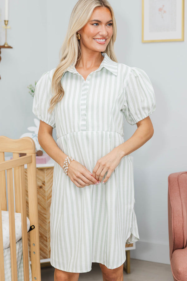 NURSING COLLECTION: Easy Does It Sage Striped Dress