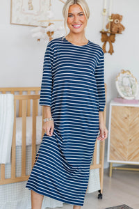 NURSING COLLECTION: Cozy State Navy Striped Midi Dress