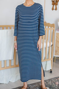 NURSING COLLECTION: Cozy State Navy Striped Midi Dress