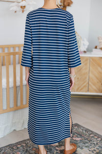 NURSING COLLECTION: Cozy State Navy Striped Midi Dress