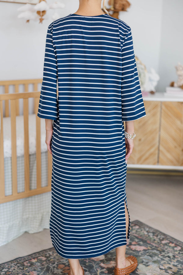 NURSING COLLECTION: Cozy State Navy Striped Midi Dress