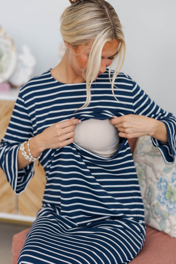 NURSING COLLECTION: Cozy State Navy Striped Midi Dress
