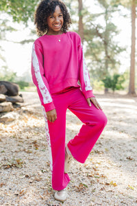 Girls: Playdate Petals Fuchsia Stripe Sweatpants