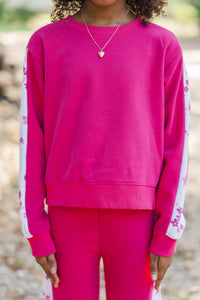 Girls: Playdate Petals Fuchsia Stripe Sweatshirt