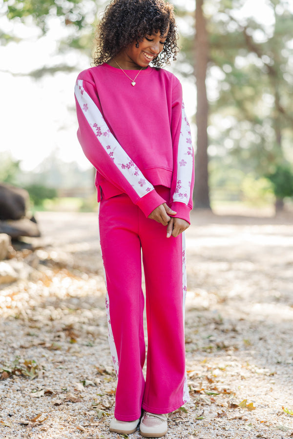 Girls: Playdate Petals Fuchsia Stripe Sweatshirt