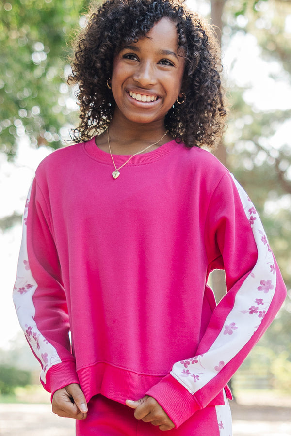Girls: Playdate Petals Fuchsia Stripe Sweatshirt