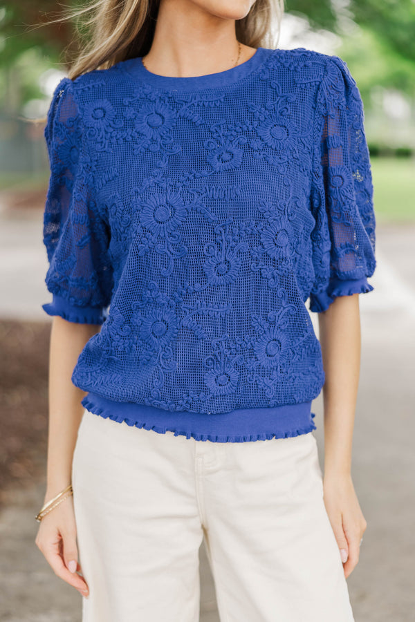 Elevated Everyday Navy Crochet Blouse