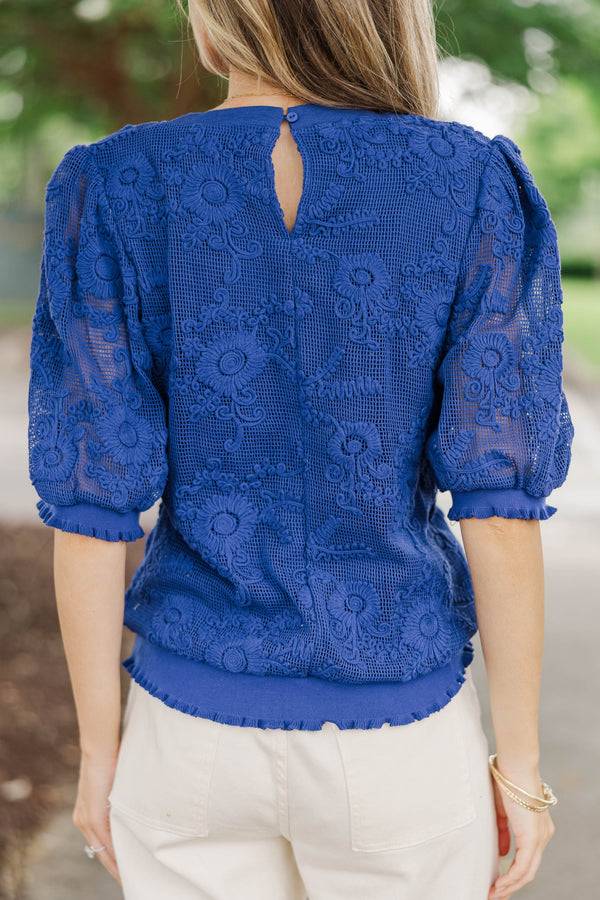 Elevated Everyday Navy Crochet Blouse