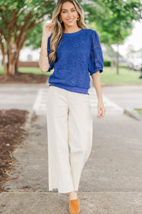 Elevated Everyday Navy Crochet Blouse